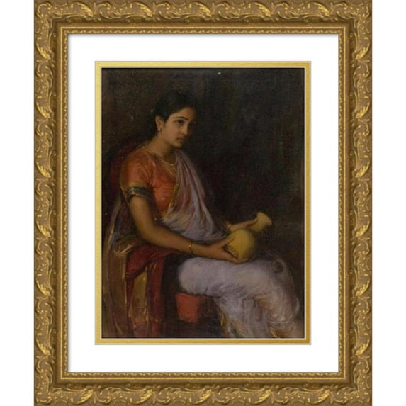 Antonio Xavier Trindade 12x14 Gold Ornate Wood Frame and Double Matted Museum Art Print Titled - Girl with a Vase