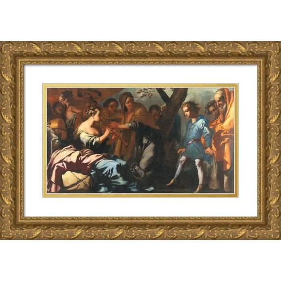 Antonio Zanchi 24x15 Gold Ornate Framed and Double Matted Museum Art Print Titled - A Group of Figures with Musicians and a Young Boy