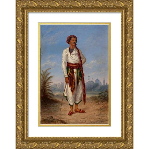 Antonio Zeno Shindler 11x14 Gold Ornate Wood Frame and Double Matted Museum Art Print Titled - Hindu Man (ca. 1893)