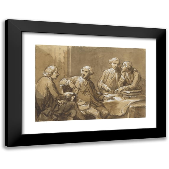 Antonio Zucchi 18x14 Black Modern Framed Museum Art Print Titled - Four Connoisseurs Seated at a Table Late (18th Century)