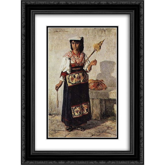 Antonio de Carvalho da Silva Porto 2x Matted 18x24 Black Ornate Framed Art Print 'Pequena Fiandeira Napolitana'