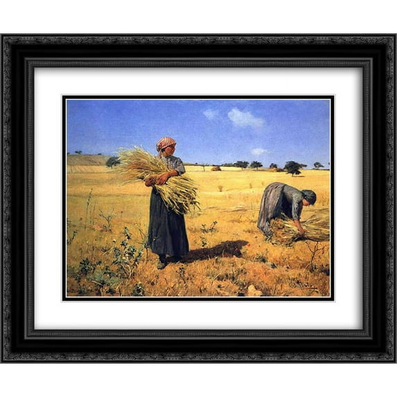 Antonio de Carvalho da Silva Porto 2x Matted 24x20 Black Ornate Framed Art Print 'Colheita - Ceifeiras'
