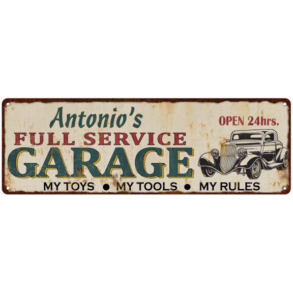 Antonio's Full Service Garage Metal Sign 6x18 Rusty Man Cave 106180047028