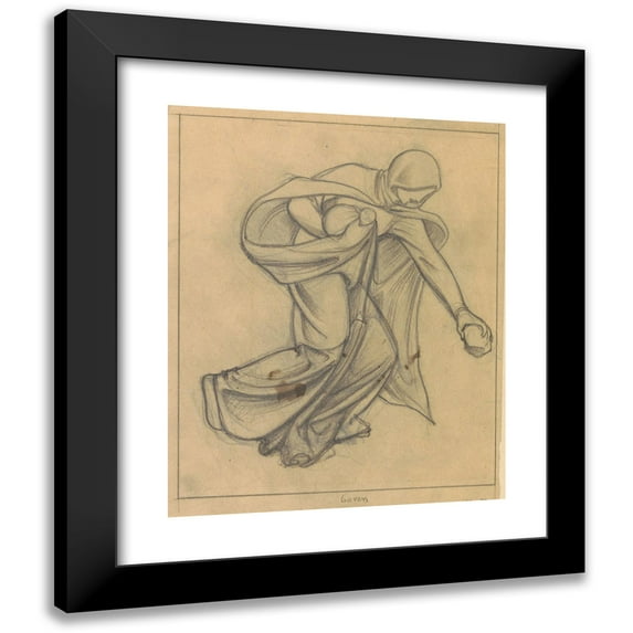 Antoon Derkinderen 12x14 Black Modern Framed Museum Art Print Titled - Design for Wall Painting in the Beurs Van Berlage; Woman Who Stoops to Pick Up a Stone (1869 - 1925)