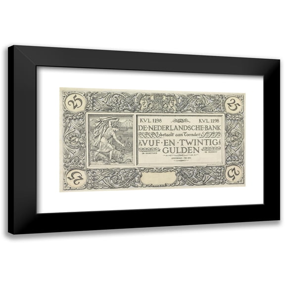 Antoon Derkinderen 14x10 Black Modern Framed Museum Art Print Titled - Design for Banknote of 25 Guilders (1912)