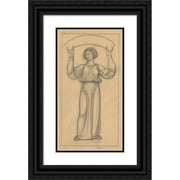 Antoon Derkinderen 15x24 Black Ornate Framed Double Matted Museum Art Print Titled Design for Wall Painting in the Beurs Van Berlage; Standing Woman with Banderol 1869 - 1925