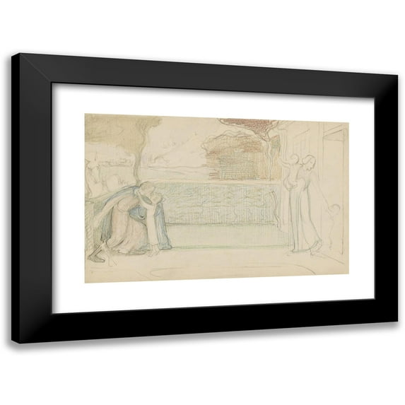 Antoon Derkinderen 18x13 Black Modern Framed Museum Art Print Titled - Mother and Children Who Welcome a Visitor to a Front Garden (1889 - 1894)