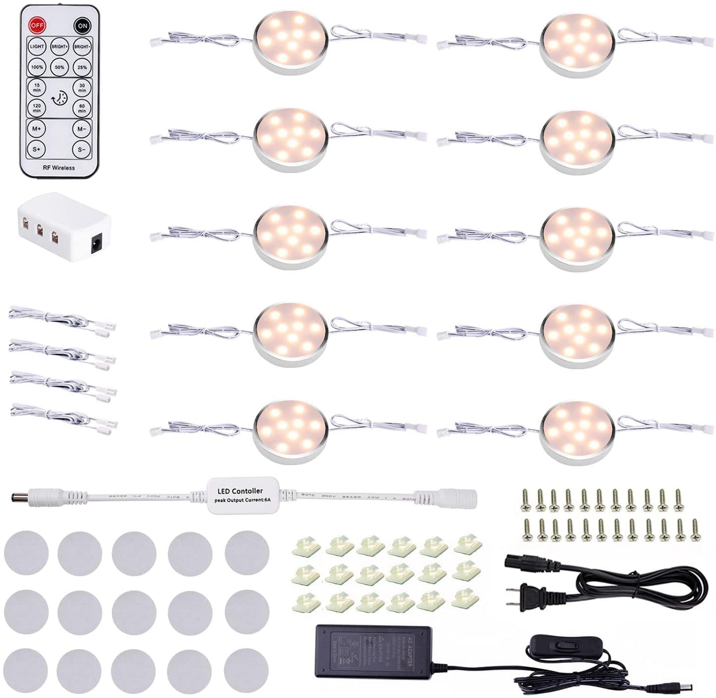 Antoten 2.4-Inch Dimmable LED Under-Cabinet Lights, 10-Count, Warm White