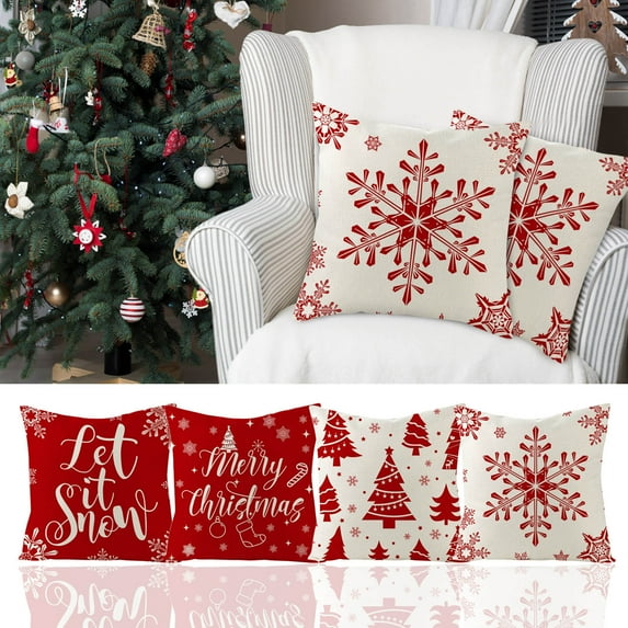 Antqov 18x18" Christmas Pillow Covers Set of 4, Decorative Winter Soft Throw Pillow Case Holiday Cushion Cover for Indoor House Sofa Red Supplies