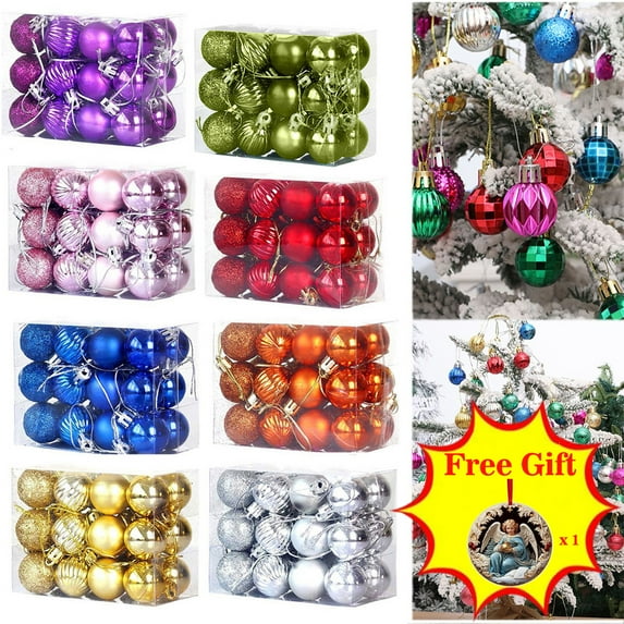 Antqov 24PCS Christmas Balls Ornaments for Christmas Tree, Plastic Ball Ornaments Shatterproof Christmas Tree Decorations Hanging Ball Christmas Ornaments Set for Holiday Wedding Party Decoration
