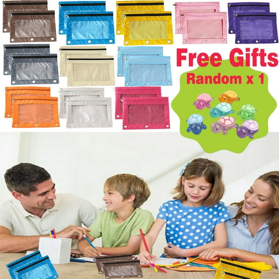 Antqov 2PCS Pencil Pouch for Three Ring Binder, Large Capacity Pencil Bag Binder Pencil Pouch with Zipper, Colorful Three Ring Pencil Case with Clear Window for Office Home Travel Supplies