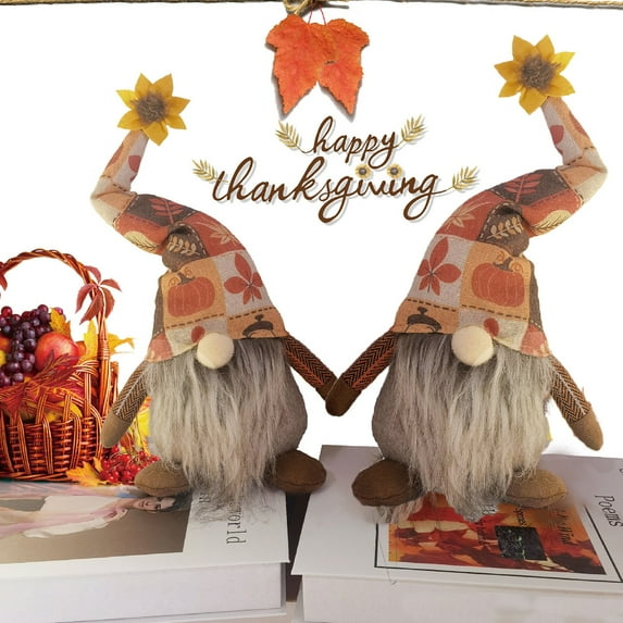 Antqov 2PCS Thanksgiving Faceless Fall Gnomes Dolls Ornaments Holiday Decorations Cute Small Rudolf Fall Decor for Party Home Tabletop Supplies Gifts