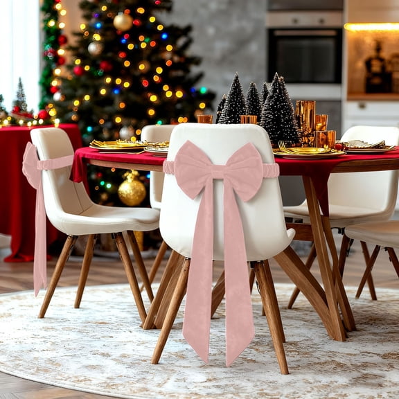Antqov 2PCS Velvet Christmas Chair Sashes Bows Covers Christmas Elastic Reusable Ribbon Bows Cover Christmas Decorations for Wedding Holiday Party Home Supplies