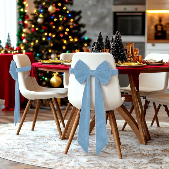 Antqov 2PCS Velvet Christmas Chair Sashes Bows Covers Christmas Elastic Reusable Ribbon Bows Cover Christmas Decorations for Wedding Holiday Party Home Supplies