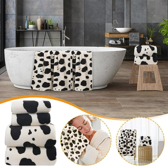 Antqov Absorbent Velvet Towel Bath Towels Soft High Density Cow Models Set of 2, 1 Towel & 1 Bath Towel Home Daily Adults Gifts Bathroom Towel