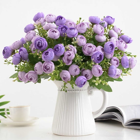 Antqov Artificial Flowers 15 Heads Silk Roses Fake Flowers Bouquet Colorful Faux Flower for Wedding Party Home Decorations Gifts for Women