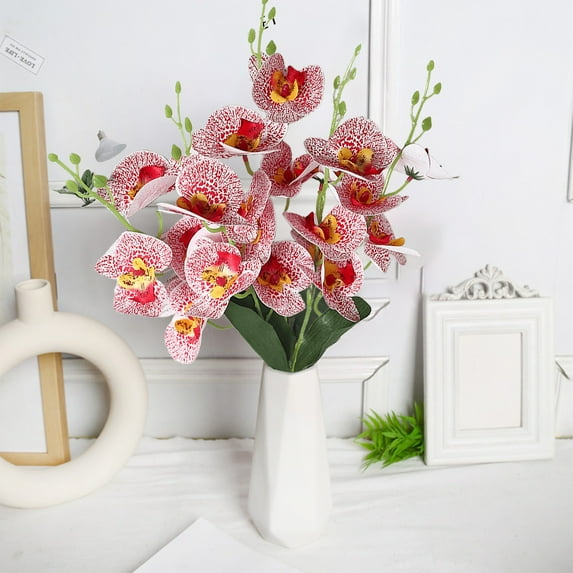 Antqov Artificial Flowers, 5 Forks Butterflies Orchid Film Small Handle Fake Flower Potted Silk Flowers Decor for Home Living Room Bathroom Wedding Office Decoration, Gifts for Women