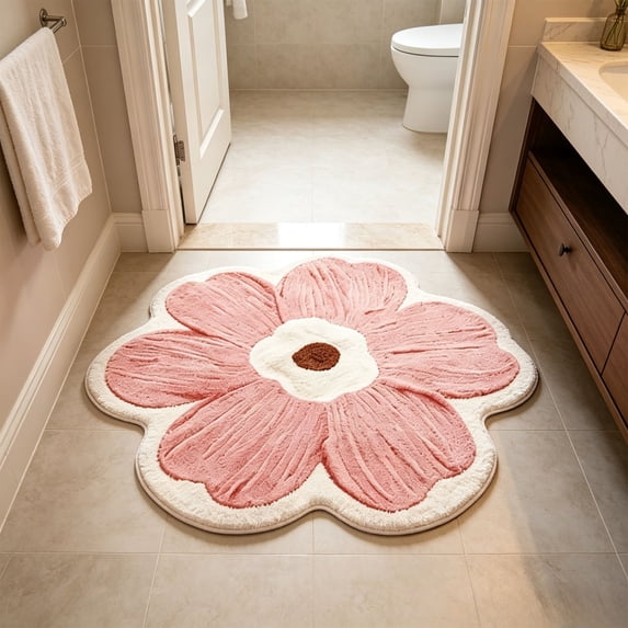 Antqov Bath Mat, 24x24" Small Non Slip Water Absorption Flower Bath Rug Soft Washable Bathroom Rug for Home Bathroom Decor