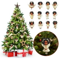 Antqov Black Angel Christmas Ornaments 12PCS Wooden Christmas Tree Decoration Small Angel Hanging Decorations Figure for Holiday Party Home Decor Gifts for Women