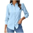 thumbnail image 1 of Antqov Button Up Shirt Women, Solid Color Lapel Long Sleeve Shirts Classic Fitting Dress Shirt, Bussiness Casual Comfy Loose Work Office Blouse Tops, 1 of 6