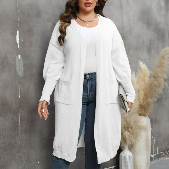 Antqov Cardigan Sweaters for Women, Solid Color Tapered Sleeves Long Oversized Sweater Coats with Pockets, Outdoor Fashion Casual Chunky Cardigans