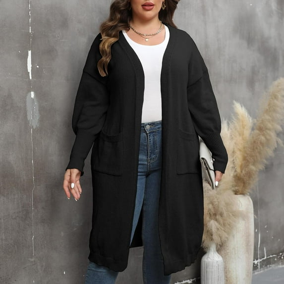 Antqov Cardigan Sweaters for Women, Solid Color Tapered Sleeves Long Oversized Sweater Coats with Pockets, Outdoor Fashion Casual Chunky Cardigans