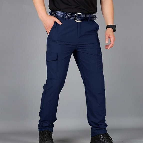 Antqov Cargo Pants for Men, Solid Color Zipper Multiple Pockets Work Pants, Outdoor Fitness Hiking Tratical Pants