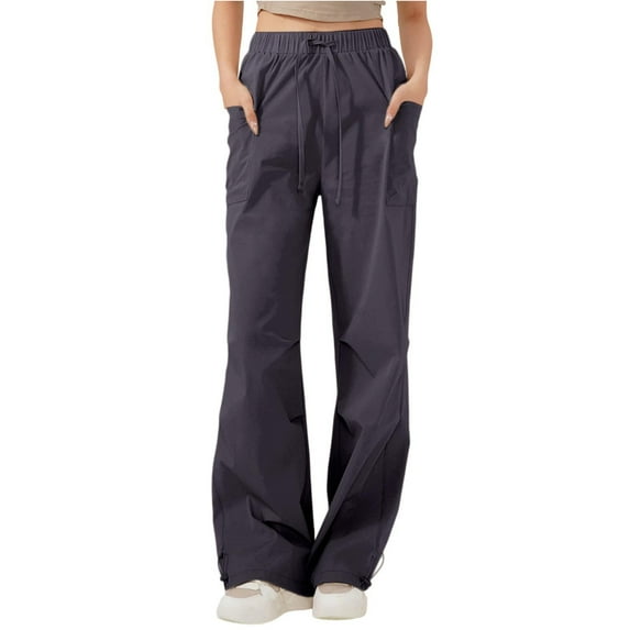 Antqov Cargo Pants Women, Solid Color High Waisted Work Pants with Pockets, Trendy Comfortable Casual Pants