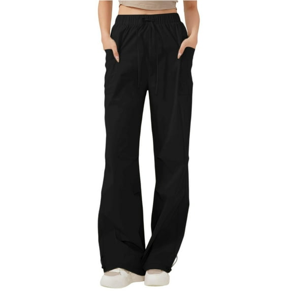 Antqov Cargo Pants Women, Solid Color High Waisted Work Pants with Pockets, Trendy Comfortable Casual Pants