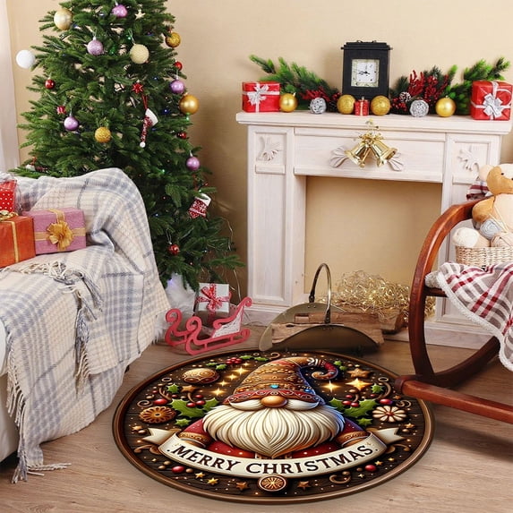 Antqov Christmas Area Rug, Washable Kitchen Rugs Non-Slip Round Carpet Colorful Christmas Gnome Paintings Rugs for Bedroom Bathroom Living Dining Room Decor