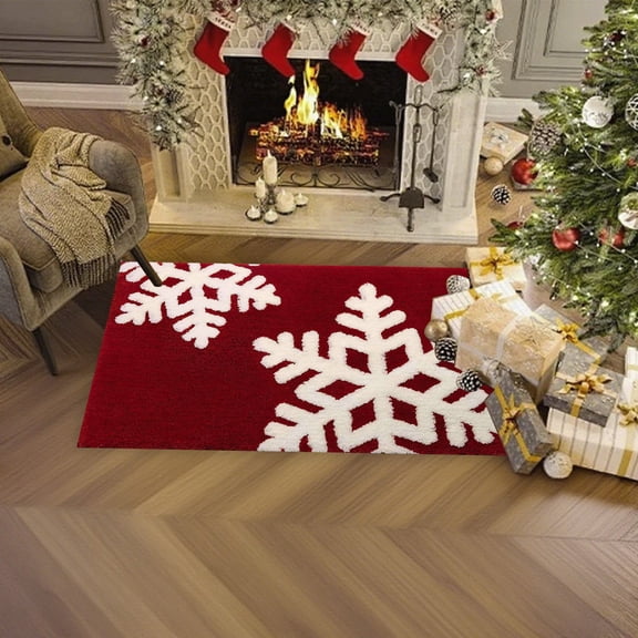 Antqov Christmas Bathroom Rug 24x16" Winter Soft & Absorbent Xmas Snowflake Bath Mat Non Slip Washable Christmas Rug Holiday Christmas Decorations for Bathroom Front Door Floor Home