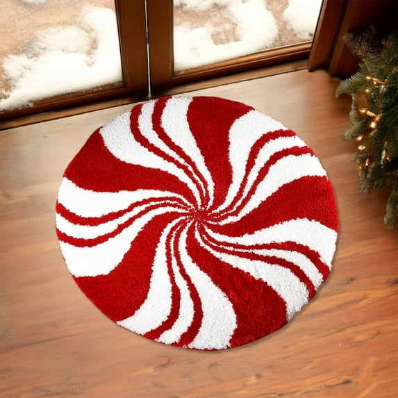 Antqov Christmas Bathroom Rugs Washable Winter Christmas Round Rug Bath Mat, Non Slip Absorbent Carpets Doormat for Bedroom Kitchen Home Living Room Decor