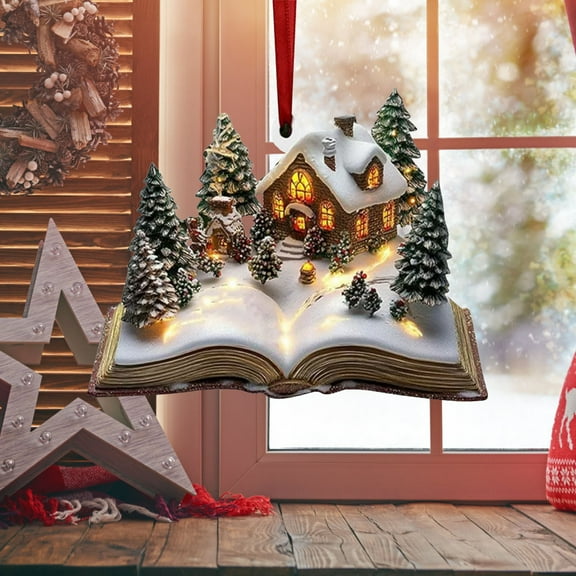 Antqov Christmas Books Ornament Mini Book Christmas Tree Ornaments 2D Flat Acrylic Christmas Ornaments Stacked Books for Library Home office Decorations Gifts