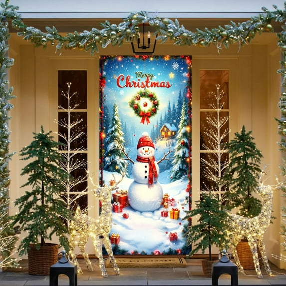 Antqov Christmas Decorations, 35x71" Funny Christmas Door Cover House Front Door Banner Background Hanging Christmas Decor for Holiday Winter Party Supplies