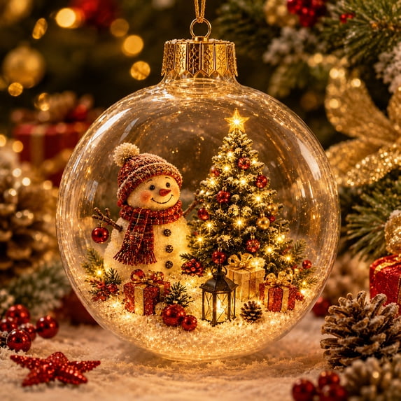 Antqov Christmas Decorations, Light-up Clear Glowing Christmas Ornament, Hanging Mini Holiday Scene Christmas Tree Ornaments with LED Light for Indoor Home, Office, Party Decor Gifts