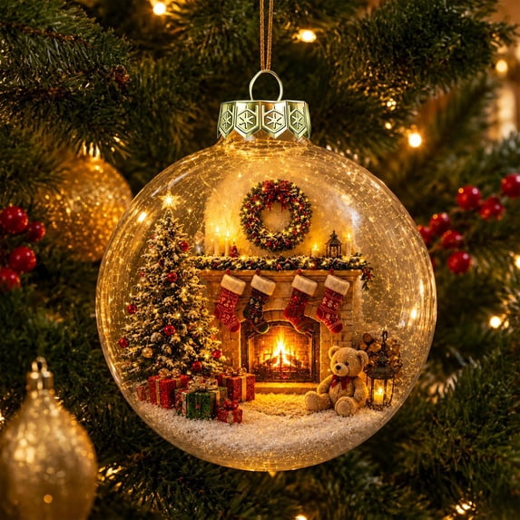 Antqov Christmas Decorations, Light-up Clear Glowing Christmas Ornament, Hanging Mini Holiday Scene Christmas Tree Ornaments with LED Light for Indoor Home, Office, Party Decor Gifts