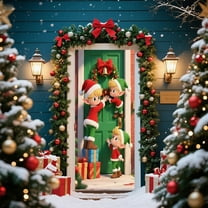 Antqov Christmas Door Cover 35x73" Funny Merry Christmas Door Cover Decorations Santa Elves Xmas Hanging Banner Backdrop for Front Door Christmas Holiday Party Home Garden Decorations