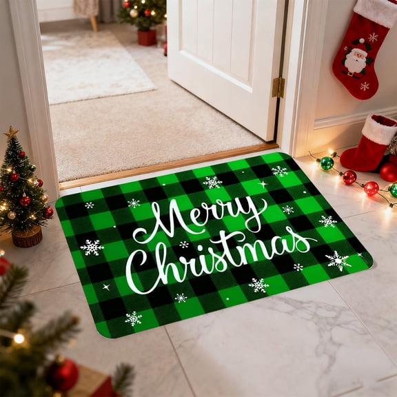 Antqov Christmas Door Mat 16x24" Buffalo Plaid Doormat Christmas Rug Winter Holiday Floor Mat Non Slip Front Door Mat for Indoor Outdoor Entrance Home Bathroom Office Supplies