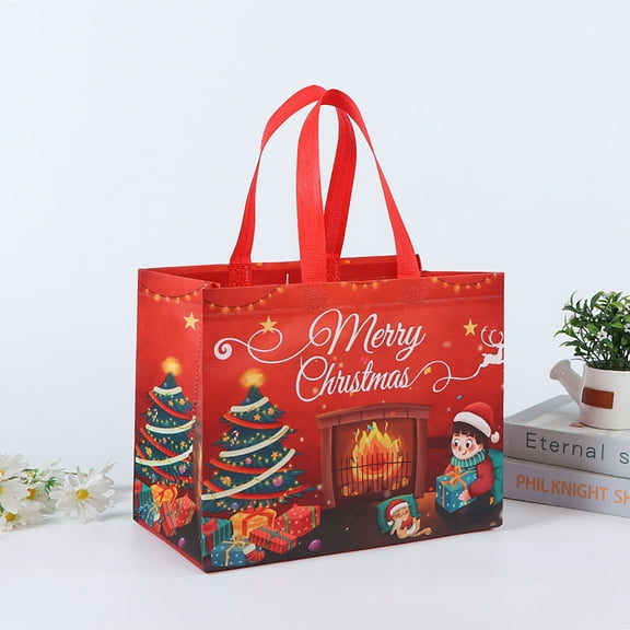 Antqov Christmas Gift Bags Reusable Small Christmas Tote Bags with Handle Non-woven Christmas Bags for Home Party Holiday Supplies Gifts