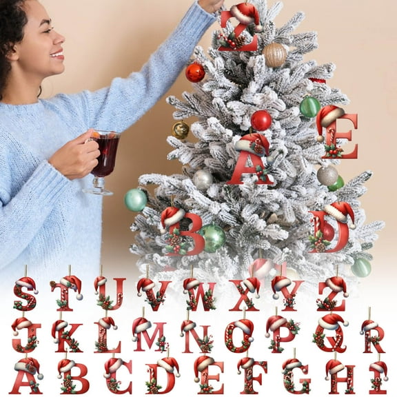 Antqov Christmas Ornaments, 1 Pcs Christmas Dinosaur Letters Ornaments for Christmas Tree Ornaments, Acrylic Xmas Hanging Ornaments Set for Christmas Holiday Gift Decorations, Red (26 Letters)