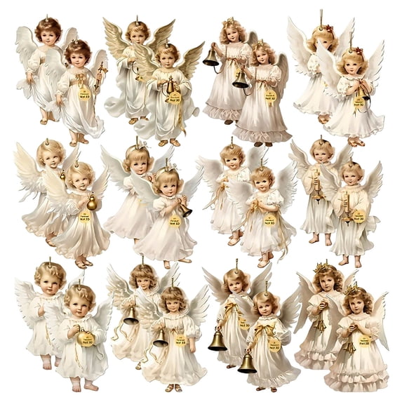 Antqov Christmas Ornaments 24PCS Hanging Christmas Tree Ornaments 2D Angela Cute Christmas Tree Decorations for Winter Holiday Party Home Decor