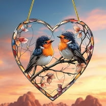 Antqov Christmas Ornaments,Christmas Heart-Shaped Ornaments for Christmas Decor, Acrylic Xmas Hanging Ornaments Two Little Birds Pendant for Christmas Valentine's Day Gift Decorations