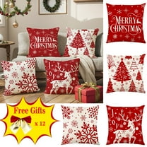 Antqov Christmas Pillow Covers Decoration 18x18" Merry Christmas Winter Throw Pillows Linen Cloth Cushion Case Couch Decor for Outdoor Christmas Home Sofa Decorations