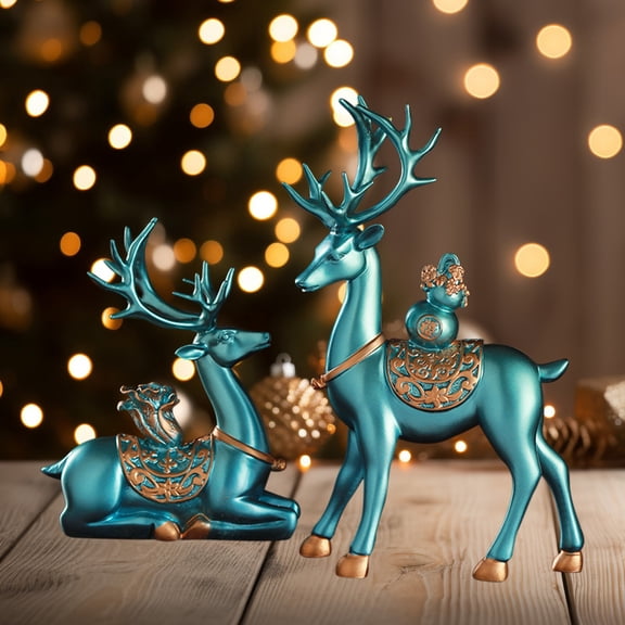 Antqov Christmas Resin Reindeer Figurines, 2 Pcs Mini Animals Reindeer Decor Xmas Deer Statues Sculpture Tabletop Ornaments for Christmas Holiday Party Tabletop Cabinets Decorations (1 Pair)