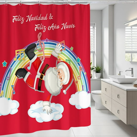Antqov Christmas Shower Curtain, Waterproof Christmas Patterns Decorative Shower Curtains Washable Polyester Fabric Bath Curtains for Indoor Home Bathroom Holiday Decor