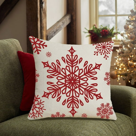 Antqov Christmas Throw Pillow Covers 18x18" Winter Christmas Pillow Covers Square Throw Pillowcase Deer Snowflake Cushion Pillow Case for Home Decor Holiday Decor