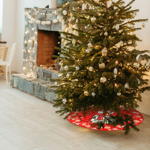 Antqov Christmas Tree Skirt 35" Round Christmas Base Cover Crafts Christmas Printed Tree Mat Christmas Tree Ornaments for Home Party Decorations