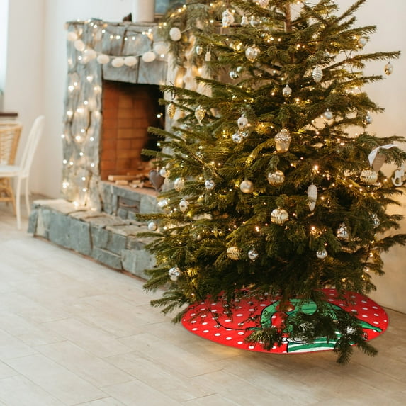 Antqov Christmas Tree Skirt 35" Round Christmas Base Cover Crafts Christmas Printed Tree Mat Christmas Tree Ornaments for Home Party Decorations