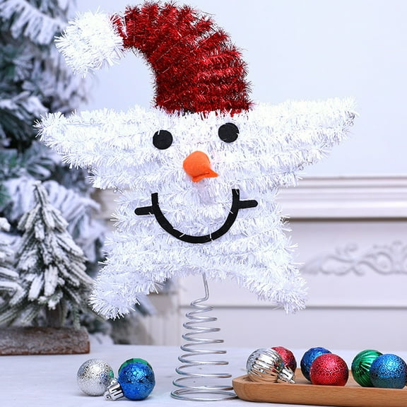Antqov Christmas Tree Topper Snowman Star, Lighted Christmas Tree Toppers Star Small Christmas Tree Ornaments Topper Holder for Indoor Holiday Party Home Decor