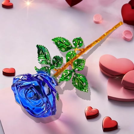 Antqov Crystal Rose Flower Figurines, Glass Flowers Ornament Valentine's Day Decor for Birthday Wedding Home Party Decorations Gifts for Women